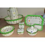 A ROYAL DOULTON EIGHT PIECE WASH AND DRESSING TABLE SET, pattern number D3070, comprising wash jug