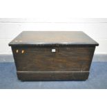 A STAINED PINE TOOL CHEST, on casters, width 85cm x depth 45cm x height 52cm