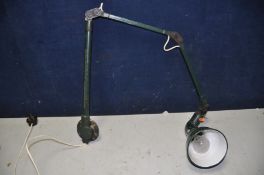 A VINTAGE MEK ELEK INDUSTRIAL LAMP with mounting base and three articulated joints (PAT pass and