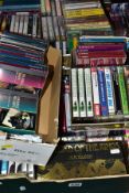 FIVE BOXES OF AUDIO BOOKS, CASSETTE TAPES AND CDS, approximately one hundred and fifty audio