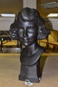 A WEDGWOOD BLACK BASALT BUST OF HRH PRINCESS ELIZABETH, aged 11, impressed 'WEDGWOOD' and signed and