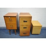 A MID CENTURY TEAK TWO DRAWER FILING CABINET, on square tapered legs, width 46cm x depth 66cm x