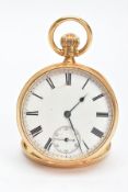 AN 18CT GOLD WALTHAM MASS, OPEN FACE POCKET WATCH, working condition may require some attention,