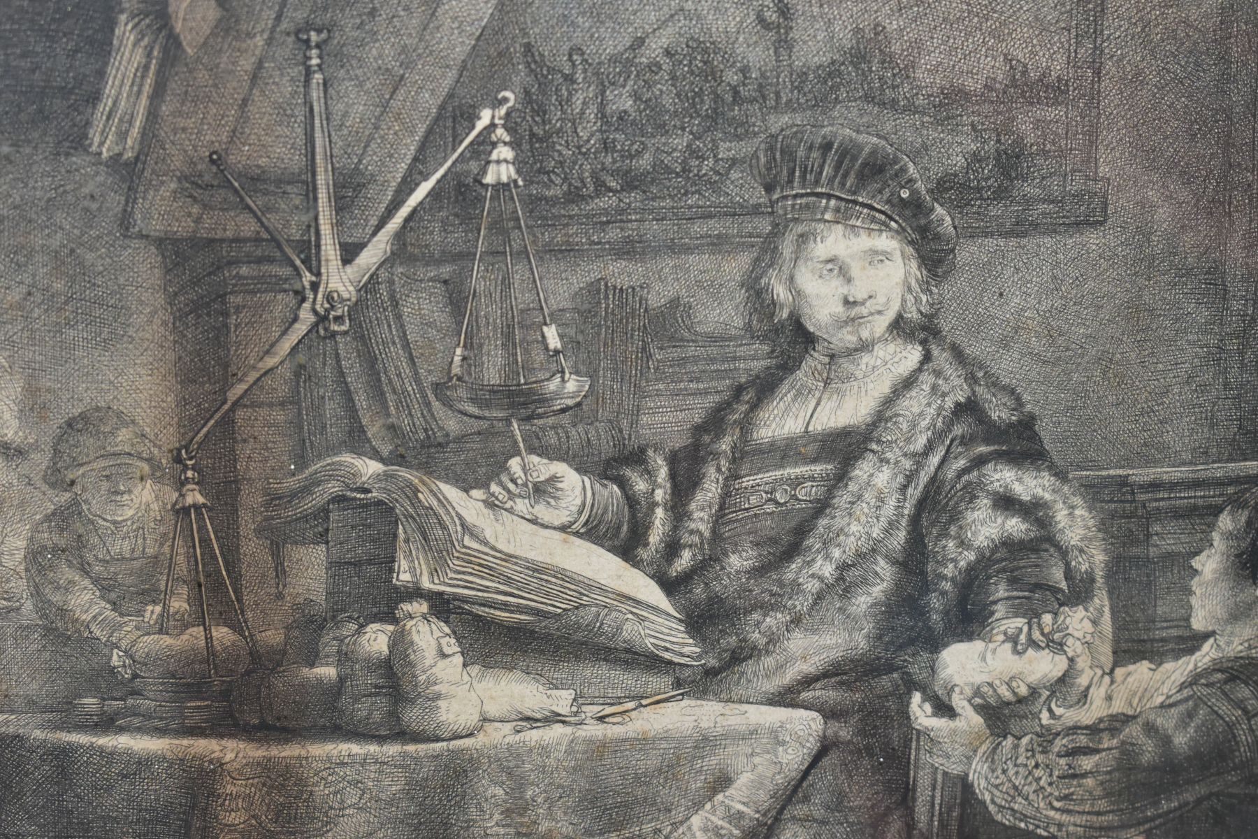 AFTER REMBRANDT VAN RIJN 'JAN UYTENBOGAERT -THE GOLD WEIGHER, an engraved print, possibly a reworked - Image 3 of 4