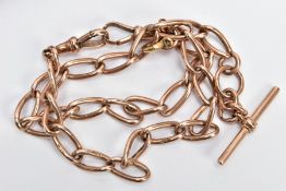 A 9CT ROSE GOLD DOUBLE ALBERT CHAIN, elongated curb link chain, approximate length 270mm, fitted