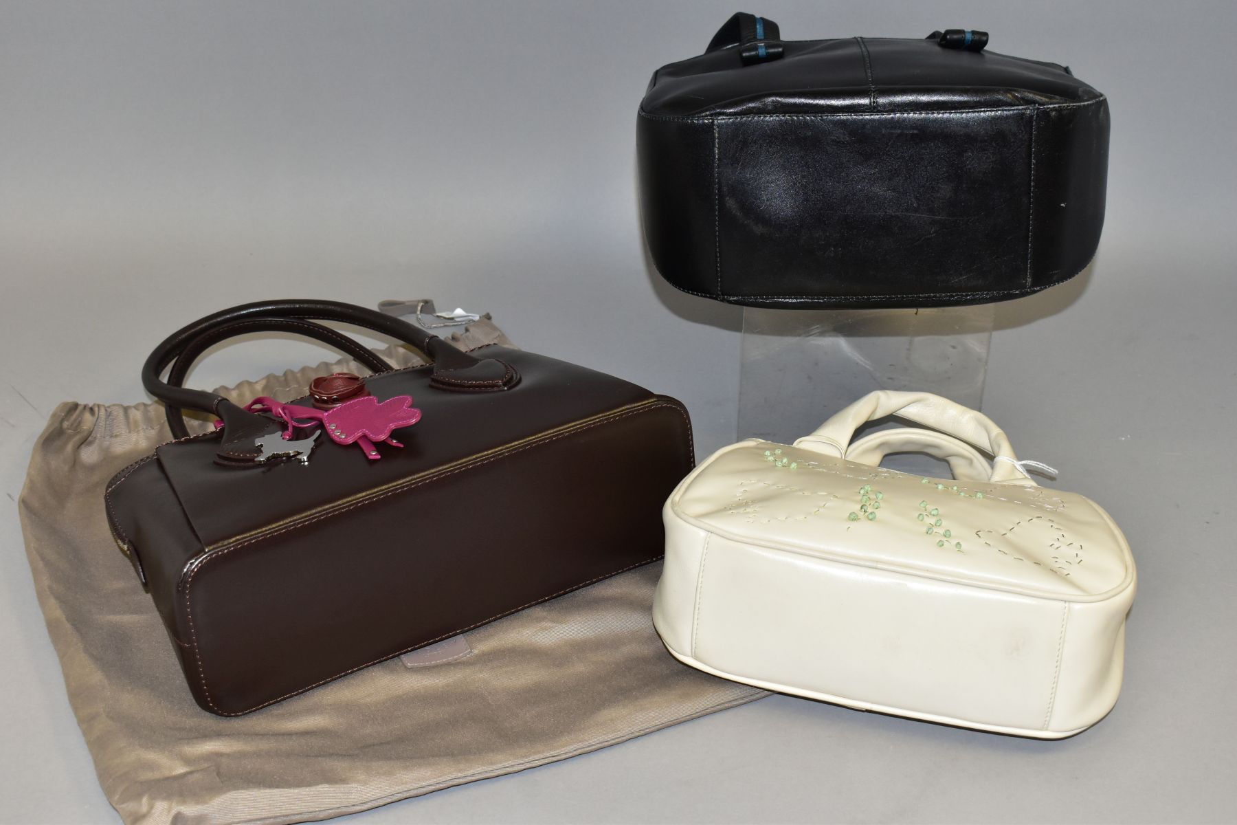 THREE RADLEY HANDBAGS, comprising a cream leather bag with stitched outlines of doves and olive - Image 3 of 3