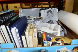 TWO BOXES OF FRANK SINATRA BOOKS, CDS AND MEMORABILIA, to include twenty books about Frank Sinatra