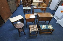 A SELECTION OF OCCASIONAL FURNITURE, to include two sewing boxes, an art deco dressing stool, a
