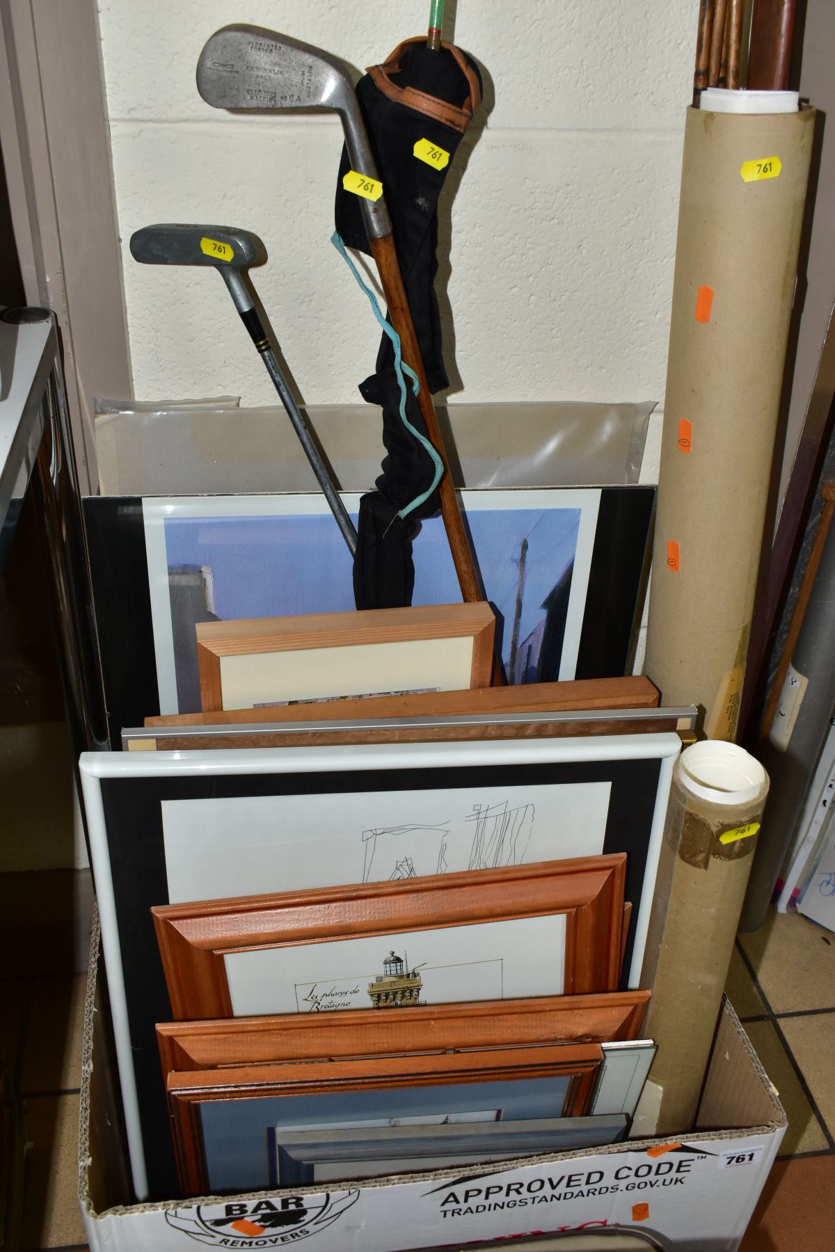 A BOX OF ASSORTED PRINTS, TWO WOODEN BOXES, ETC, the wooden boxes comprising a stained plywood - Image 2 of 9