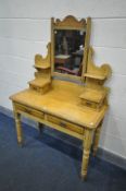 A LATE VICTORIAN PINE DRESSING TABLE, with a single mirrors, and four various drawers, width 100cm x