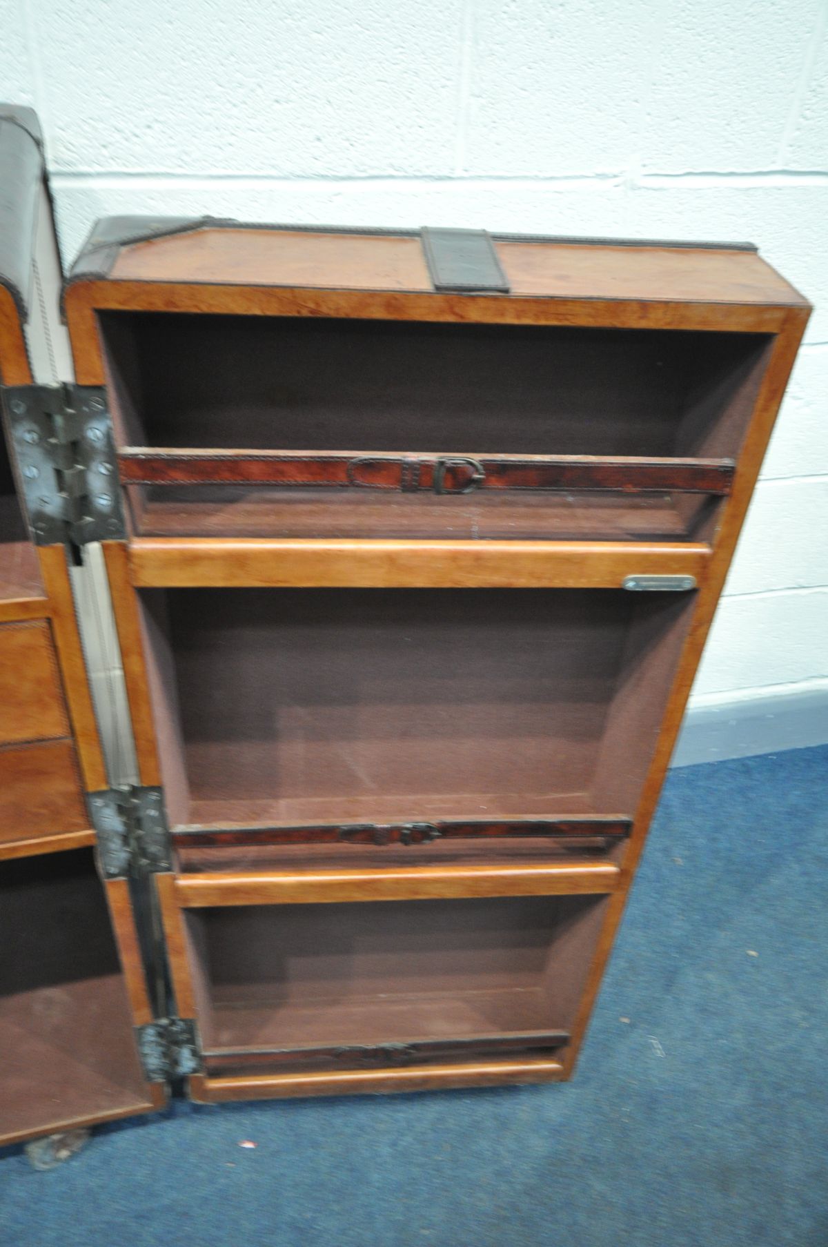 A BROWN LEATHER WRAPPED COCKTAIL CABINET, possibly made by 'Coach house', the two door enclosing - Image 6 of 10