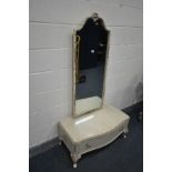 A FRENCH CREAM CHEVAL MIRROR, with a single drawer, width 91cm x depth 93cm x height 165cm