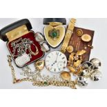 A BAG OF ASSORTED ITEMS, to include a ladies 'Avia' wristwatch, an AF gold front and back heart