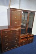 A WILLIAM LAWRENCE MAHOGANY BEDROOM SUITE, comprising a tall chest of five drawers, a pair of two