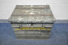 A MILITARY CRATE, with internal foam padding, and the front reading Aircrew NBC clothing, width 78cm
