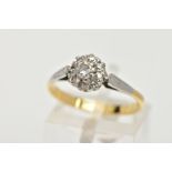 AN 18CT GOLD DIAMOND CLUSTER RING, comprising nine round brilliant cut diamonds, approximate total