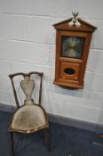 A LATE 20TH MAHOGANY WALL CLOCK (pendulum) and a beech chair (2)