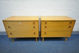 A PAIR OF AVALON TEAK CHEST OF THREE DRAWERS, width 82cm x depth 44cm x height 67cm (condition:-some