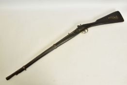 A PERCUSSION RIFLE, made in a native armoury of inferior quality and in poor condition, its 30”