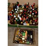 ALCOHOL – MINIATURES, two boxes containing approximately 130 assorted Liqueurs, Brandy, Gin,