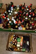 ALCOHOL – MINIATURES, two boxes containing approximately 130 assorted Liqueurs, Brandy, Gin,