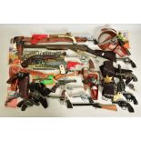 A LARGE COLLECTION OF TOY PISTOLS CONSISTING OF:- a cast iron cap pistol marked Monak, an under-