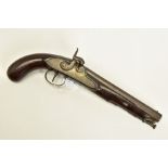 AN ANTIQUE 25 BORE PERCUSSION CAVALRY PISTOL, with a smooth bore 8½'' barrel fitted with a swivel