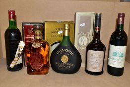 ALCOHOL, five bottles comprising 1 x J. Dupeyron Napoleon ARMAGNAC Hors d’Age, 100cl. boxed, 1 x