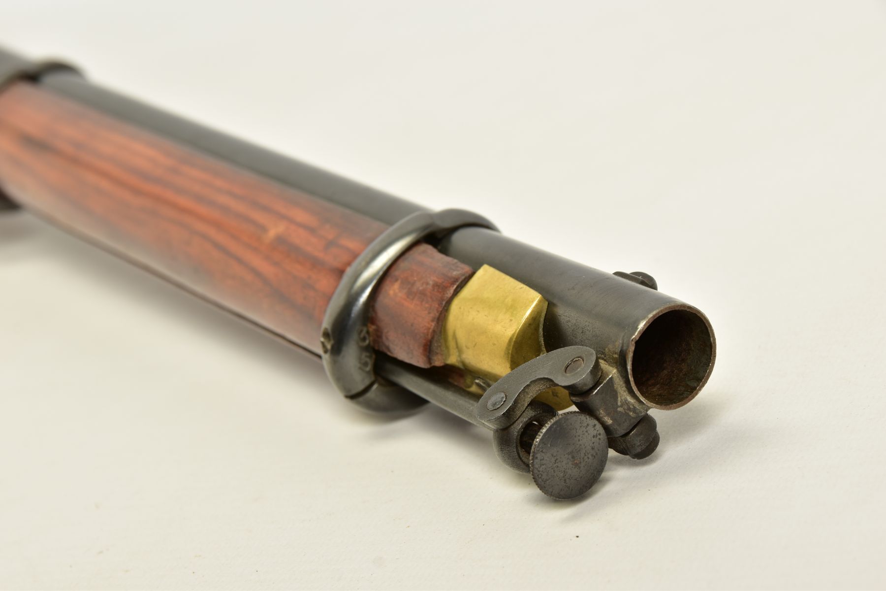 AN ANTIQUE SMOOTH BORE PERCUSSION CARBINE, fitted with a 21'' barrel in approximately 14 bore, it is - Image 5 of 16