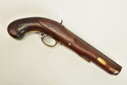 AN ANTIQUE CONVERSION OF A MUZZLE LOADING PERCUSSION SHOTGUN INTO A PERCUSSION PISTOL, using part of