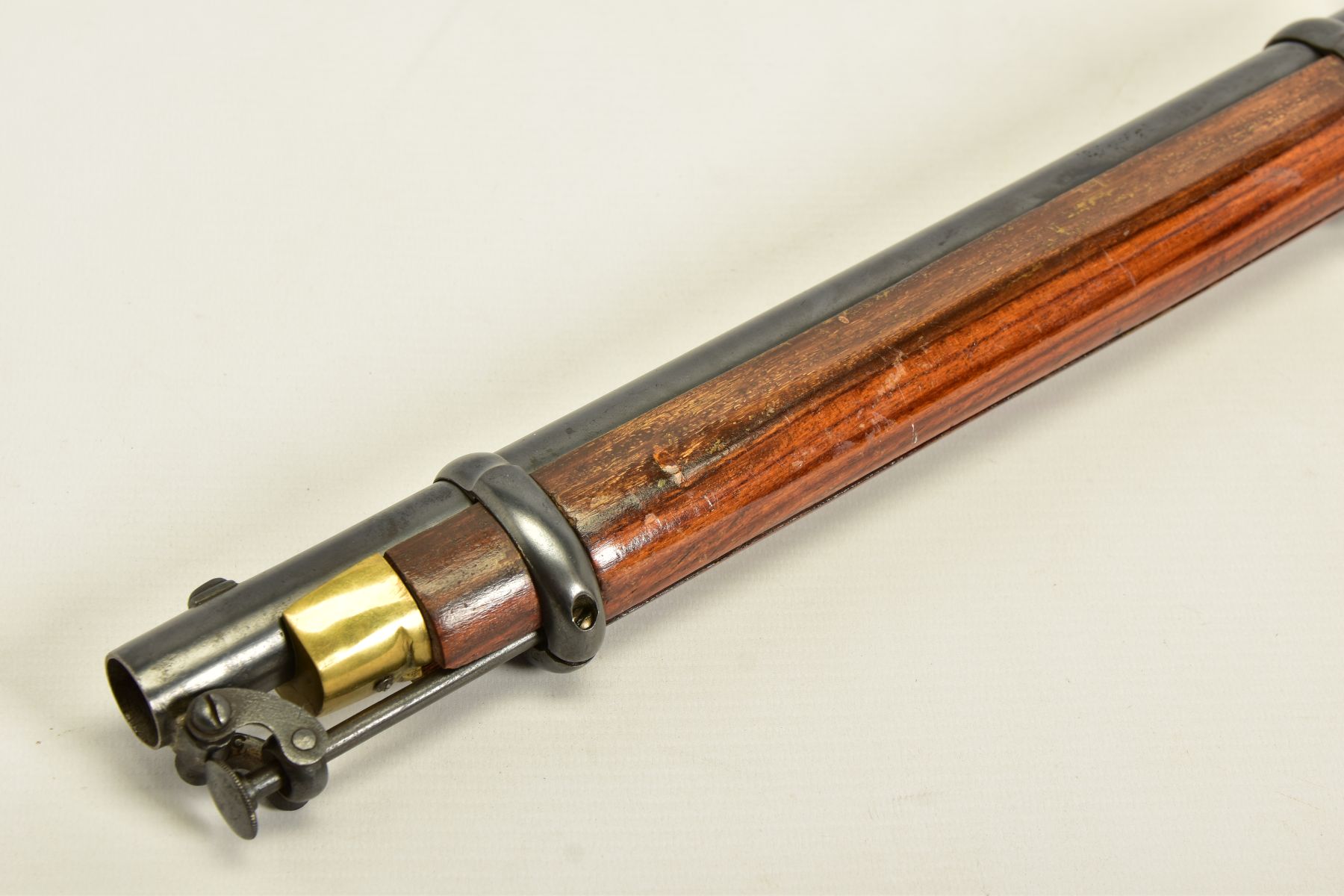 AN ANTIQUE SMOOTH BORE PERCUSSION CARBINE, fitted with a 21'' barrel in approximately 14 bore, it is - Image 3 of 16