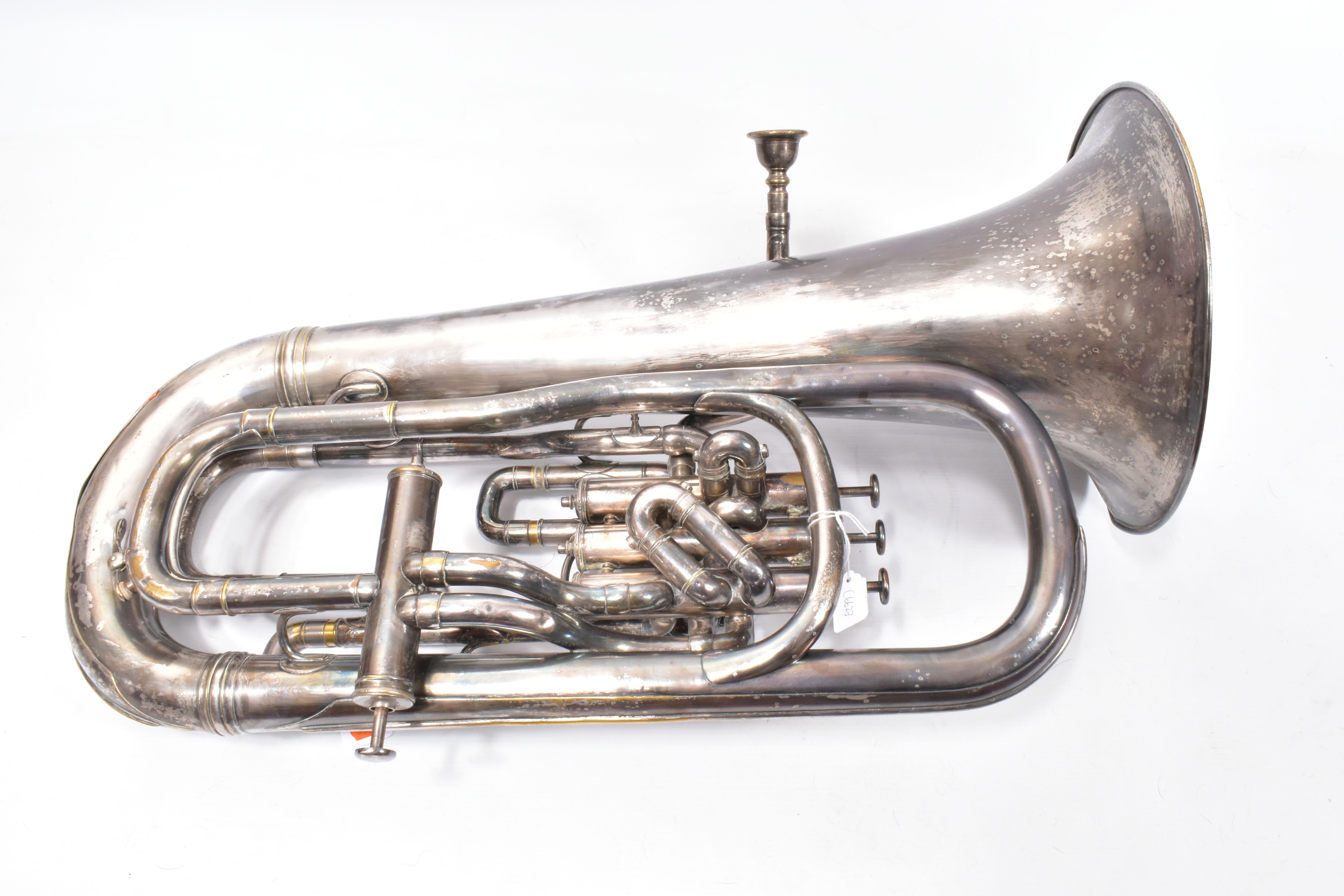 A BOOSEY AN CO SILVERED EUPHONIUM with stamped Serial Number 33464, Bell diameter 10 1/2in (26.5cm), - Bild 6 aus 6