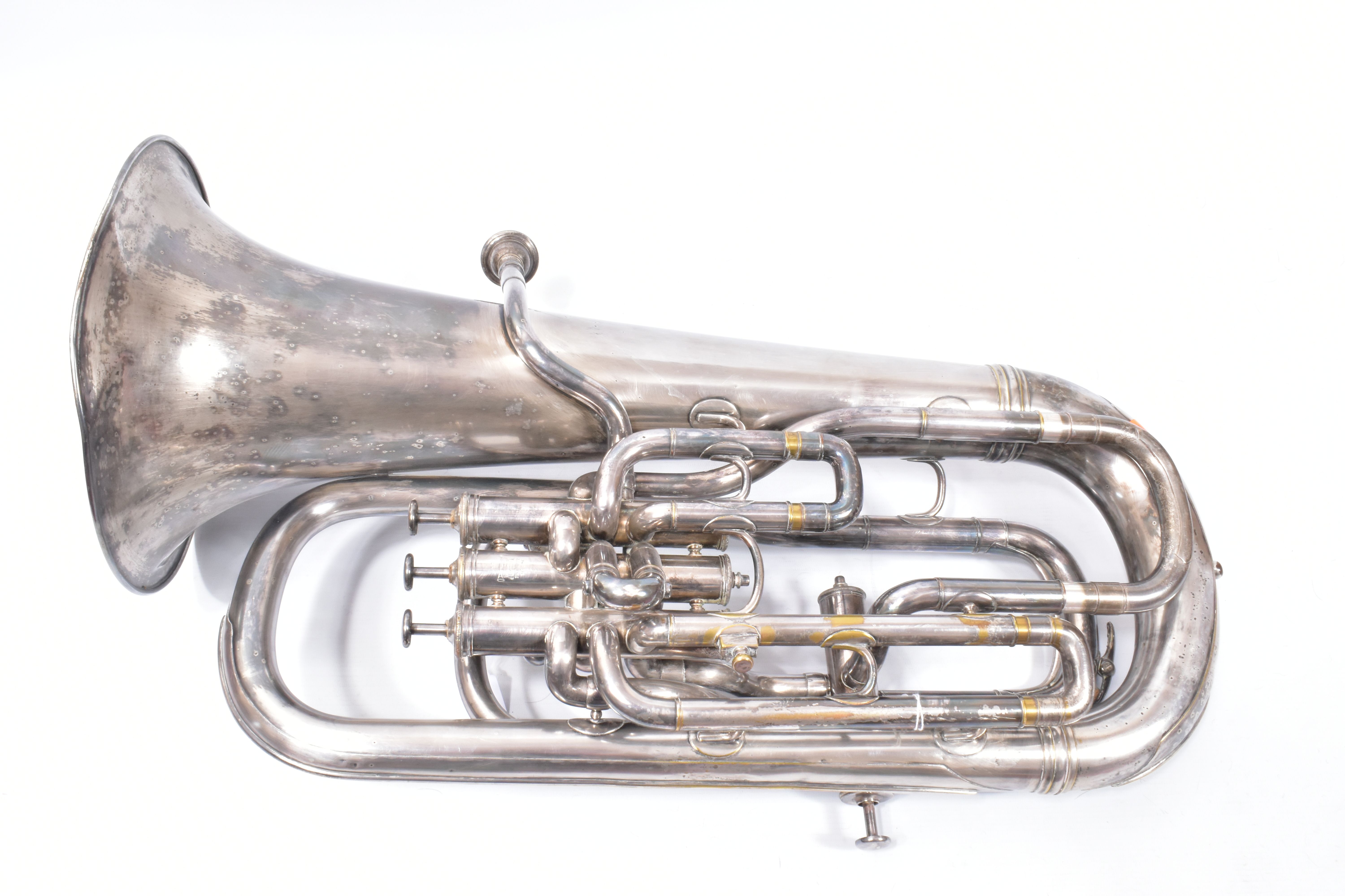 A BOOSEY AN CO SILVERED EUPHONIUM with stamped Serial Number 33464, Bell diameter 10 1/2in (26.5cm), - Bild 5 aus 6