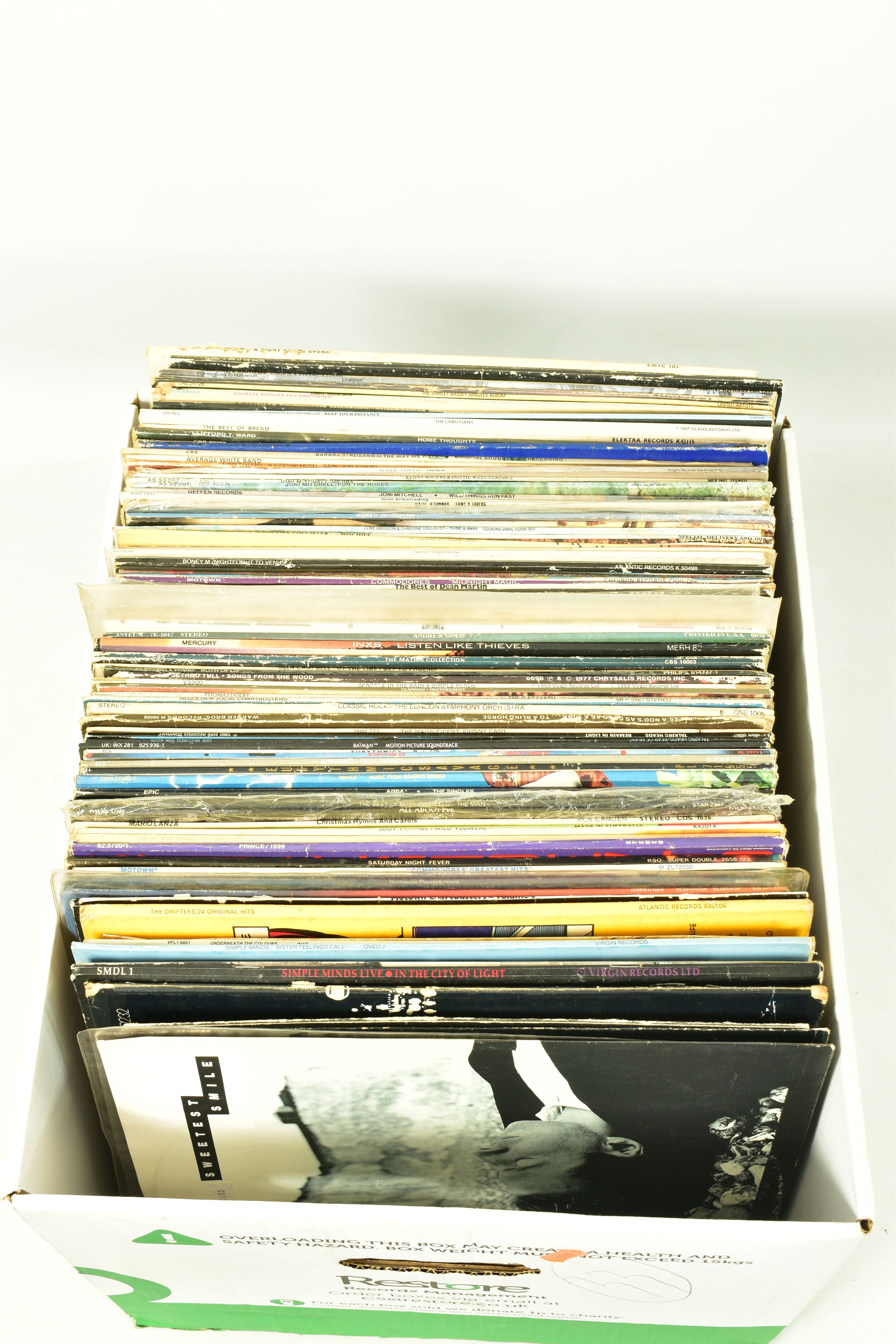 A TRAY CONTAINING APPROX NINETY FIVE LPs AND 12in SINGLES by artists such as Big Country, Joni