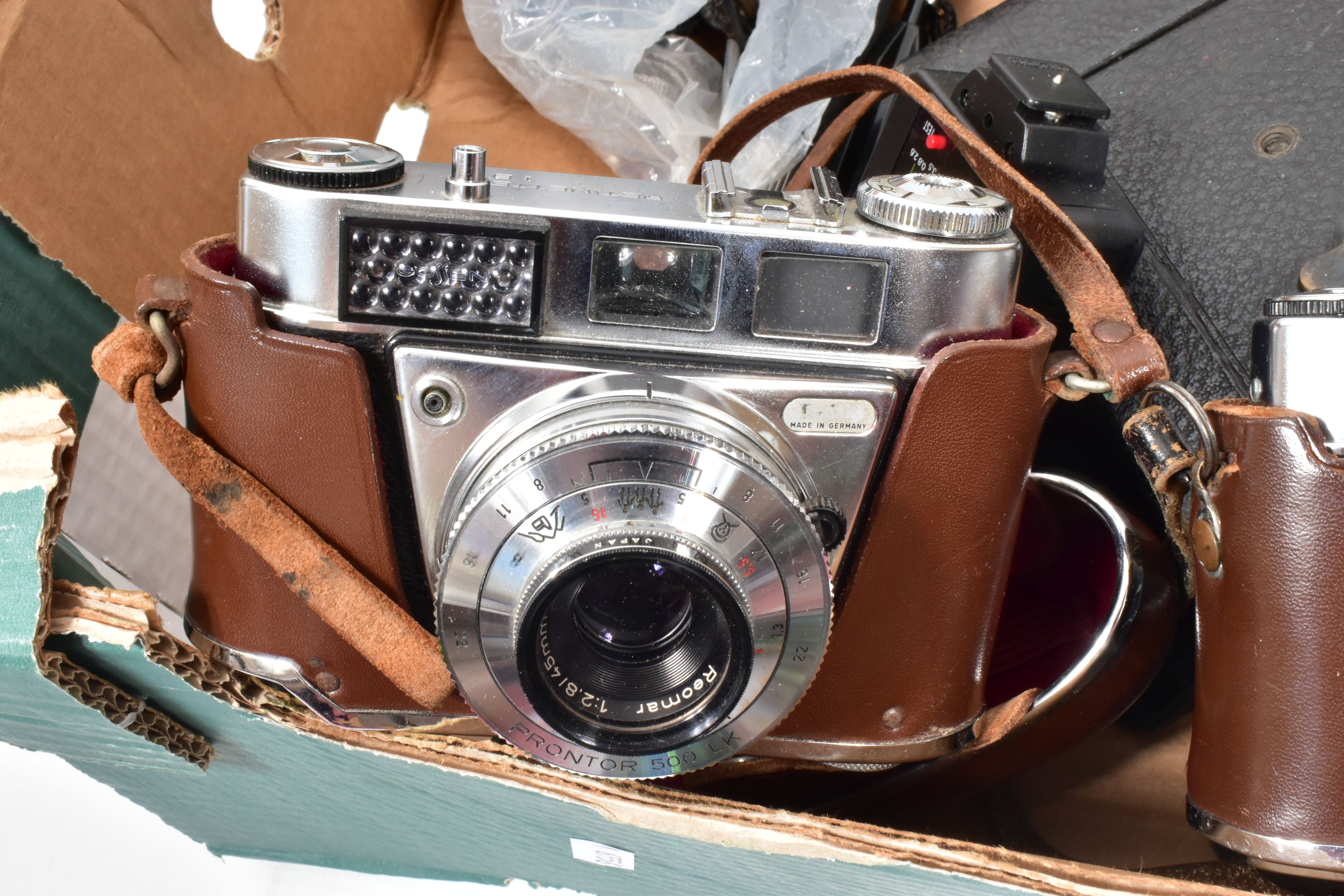 A TRAY CONTAINING CAMERAS AND EQUIPMENT including a Contax 139 Quartz with manual fitted with a Carl - Image 4 of 8