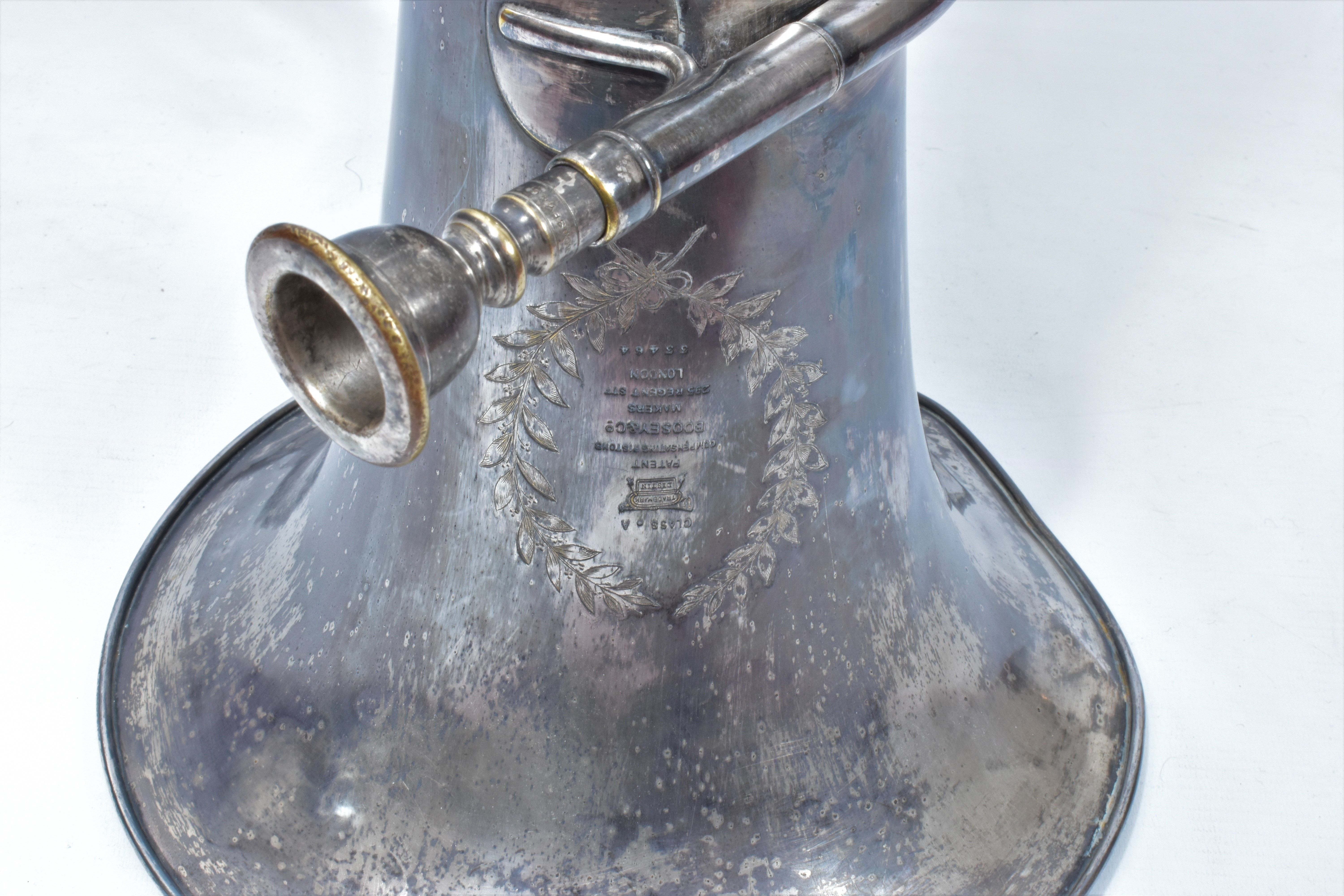 A BOOSEY AN CO SILVERED EUPHONIUM with stamped Serial Number 33464, Bell diameter 10 1/2in (26.5cm), - Bild 3 aus 6