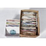 TWO TRAYS CONTAINING OVER TWO HUNDRED 7in SINGLES by artists such as The Kinks, The Beatles, The