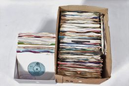 TWO TRAYS CONTAINING OVER TWO HUNDRED 7in SINGLES by artists such as The Kinks, The Beatles, The