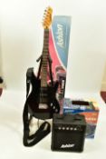 AN ASHTON ELECTRIC GUITAR STARTER PACK including a boxed GA10 amplifier and a boxed AG131BK guitar