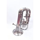 A BOOSEY AN CO SILVERED EUPHONIUM with stamped Serial Number 33464, Bell diameter 10 1/2in (26.5cm),