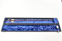 A PACETTE VIOLIN BOW with ebony scrolled frog, Mother of Pearl eye total length 74cm , name