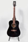 A STRETTON PAYNE SPD1BK DREADNOUGHT SHAPED ACOUSTIC GUITAR with gloss black finish cream edgebinding