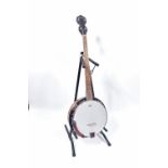A HARLEY BENTON FIVE STRING BANJO with mahogany body and neck and a Rosewood fingerboard in a Viking
