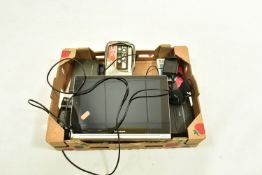 A TRAY OF VINTAGE TECHNOLOGY comprising of a Sony WM-F2 Walkman in case with manual, a Sony SS-