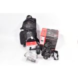 A CANON EOD 400D DIGITAL SLR CAMERA with double zoom kit including boxes for camera, lens and