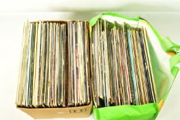 A TRAY AND A BAG CONTAINING OVER ONE HUNDRED AND TEN LPs, 10in singles and 12in singles by artists