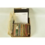 A TRAY CONTAINING OVER EIGHTY SINGLES, UNSLEEVED LPs and ephemera of jazz music and musicians