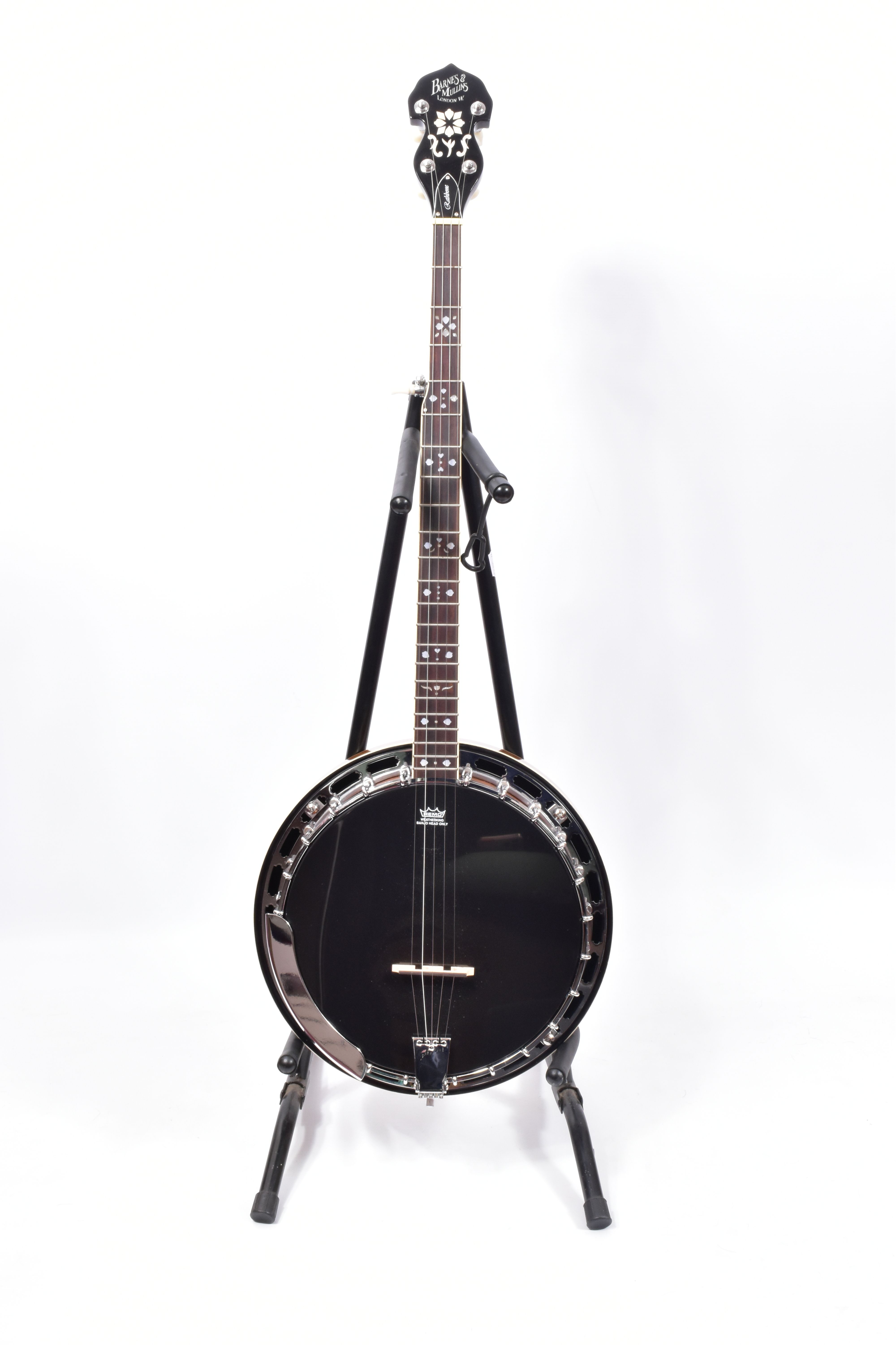 A BARNES AND MULLINS RATHBONE FIVE STRING BANJO with Mahogany back, sides and neck, Rosewood