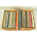 TWO TRAYS CONTAINING OVER ONE HUNDRED LPs by artists such as Rod Stewart, Abba, Queen, Elvis