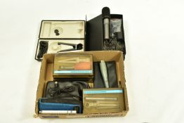 A TRAY CONTAINING NINE VINTAGE CONDENSOR MICROPHONES comprising of a Revox M3500, two Beyer M64 in